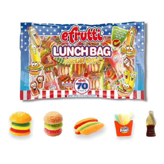 Efrutti Gummy Candy, Mega Lunch Bag and Bakery Shoppe Mega Mix Gummies, Variety Pack, Total of 140 Pieces, Gluten Free, Fat Free, Dairy Free, and Nut Free